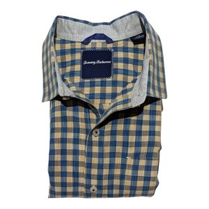 Tommy Bahama Mens L Long Sleeve Button Up Blue Yellow Silk Blend Shirt EUC